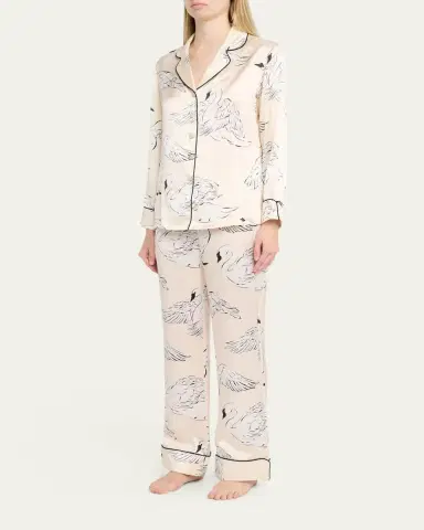 Olivia von Halle Lila Blanca Swan-Print Silk Satin Pajama Set | Thumbnail 4 Olivia von Halle Lila Blanca Swan-Print Silk Satin Pajama Set | Thumbnail 4