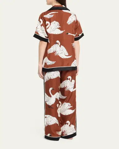 Olivia von Halle Tilda Ines Swan-Print Silk Twill Pajama Set | Thumbnail 3 Olivia von Halle Tilda Ines Swan-Print Silk Twill Pajama Set | Thumbnail 3
