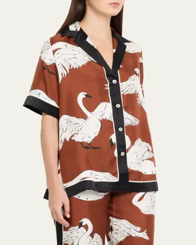 Olivia von Halle Tilda Ines Swan-Print Silk Twill Pajama Set | Thumbnail 4 Olivia von Halle Tilda Ines Swan-Print Silk Twill Pajama Set | Thumbnail 4