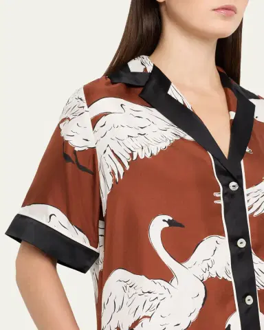 Olivia von Halle Tilda Ines Swan-Print Silk Twill Pajama Set | Thumbnail 5 Olivia von Halle Tilda Ines Swan-Print Silk Twill Pajama Set | Thumbnail 5
