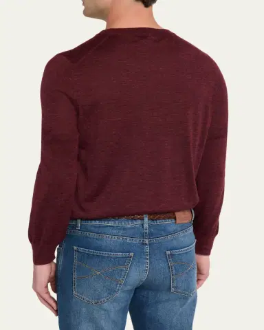 Brunello Cucinelli Men's Fine-Gauge Melange Cashmere-Blend Crewneck Sweater | Thumbnail 3 Brunello Cucinelli Men's Fine-Gauge Melange Cashmere-Blend Crewneck Sweater | Thumbnail 3