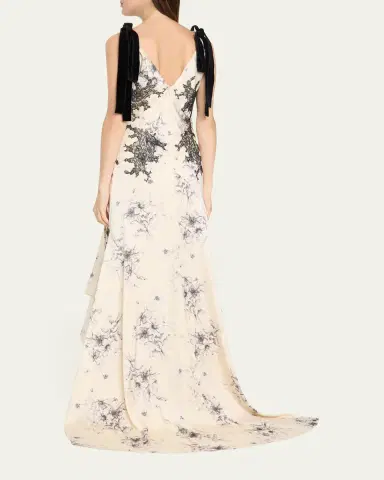 Cinq a Sept Hand-Sketched Floral Cowl-Neck Gown | Thumbnail 3 Cinq a Sept Hand-Sketched Floral Cowl-Neck Gown | Thumbnail 3