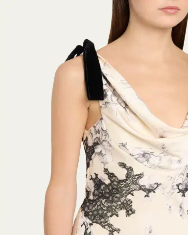Cinq a Sept Hand-Sketched Floral Cowl-Neck Gown | Thumbnail 5 Cinq a Sept Hand-Sketched Floral Cowl-Neck Gown | Thumbnail 5