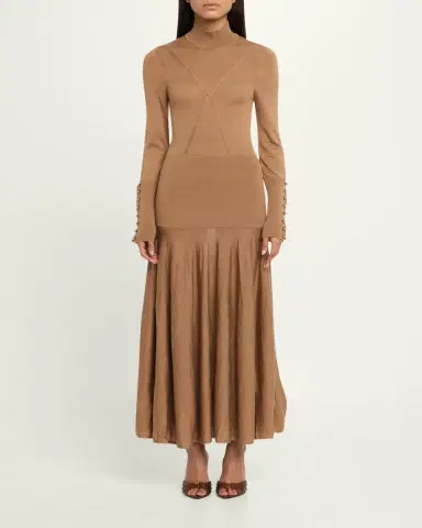 Rabanne Turtleneck Wool-Silk Knit Drop-Waist Maxi Dress | Thumbnail 2 Rabanne Turtleneck Wool-Silk Knit Drop-Waist Maxi Dress | Thumbnail 2