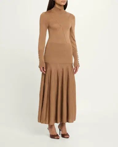 Rabanne Turtleneck Wool-Silk Knit Drop-Waist Maxi Dress | Thumbnail 4 Rabanne Turtleneck Wool-Silk Knit Drop-Waist Maxi Dress | Thumbnail 4