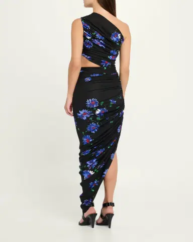 Alaïa Ruched Floral Jersey Cutout Asymmetric Midi Dress | Thumbnail 3 Alaïa Ruched Floral Jersey Cutout Asymmetric Midi Dress | Thumbnail 3