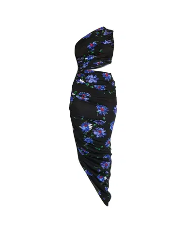 Alaïa Ruched Floral Jersey Cutout Asymmetric Midi Dress | Thumbnail 1 Alaïa Ruched Floral Jersey Cutout Asymmetric Midi Dress | Thumbnail 1