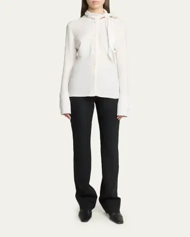 Courrèges Satin Scarf Collar Long Sleeve Blouse | Thumbnail 2 Courrèges Satin Scarf Collar Long Sleeve Blouse | Thumbnail 2