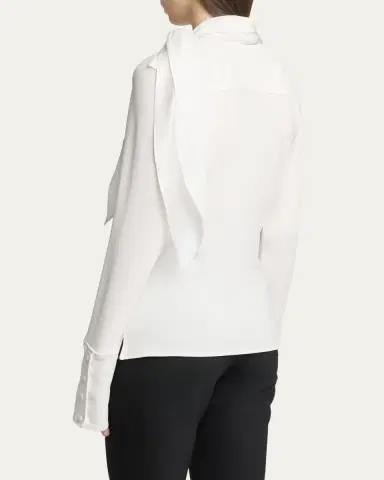 Courrèges Satin Scarf Collar Long Sleeve Blouse | Thumbnail 3 Courrèges Satin Scarf Collar Long Sleeve Blouse | Thumbnail 3