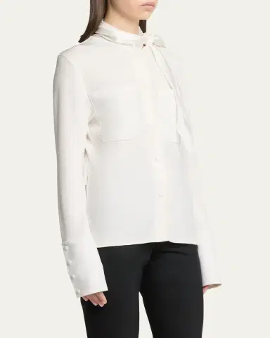 Courrèges Satin Scarf Collar Long Sleeve Blouse | Thumbnail 4 Courrèges Satin Scarf Collar Long Sleeve Blouse | Thumbnail 4