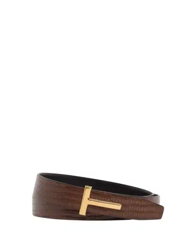 Tom Ford Men's Croc-Effect Leather T-Buckle Belt | Thumbnail 1 Tom Ford Men's Croc-Effect Leather T-Buckle Belt | Thumbnail 1