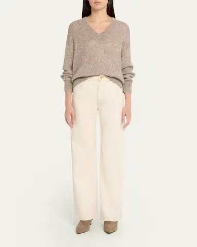Brunello Cucinelli Winter Glow Paillette Mohair V-Neck Sweater | Thumbnail 2 Brunello Cucinelli Winter Glow Paillette Mohair V-Neck Sweater | Thumbnail 2