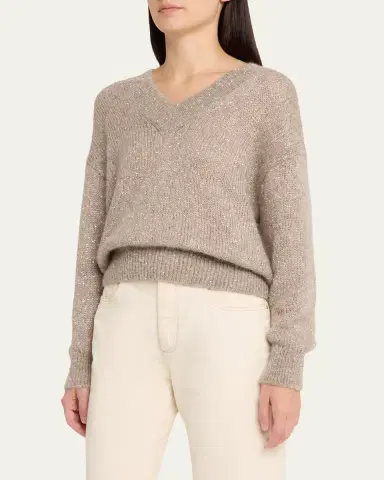 Brunello Cucinelli Winter Glow Paillette Mohair V-Neck Sweater | Thumbnail 4 Brunello Cucinelli Winter Glow Paillette Mohair V-Neck Sweater | Thumbnail 4