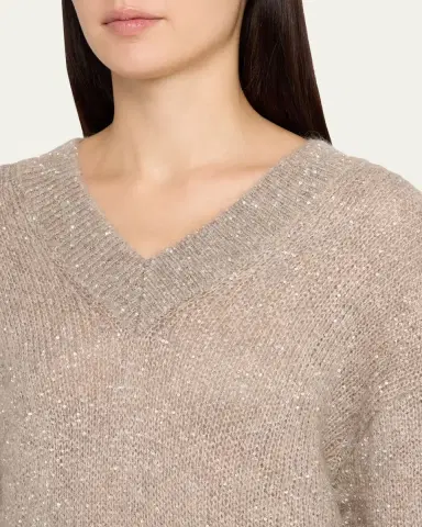 Brunello Cucinelli Winter Glow Paillette Mohair V-Neck Sweater | Thumbnail 5 Brunello Cucinelli Winter Glow Paillette Mohair V-Neck Sweater | Thumbnail 5