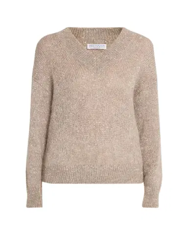 Brunello Cucinelli Winter Glow Paillette Mohair V-Neck Sweater | Thumbnail 1 Brunello Cucinelli Winter Glow Paillette Mohair V-Neck Sweater | Thumbnail 1