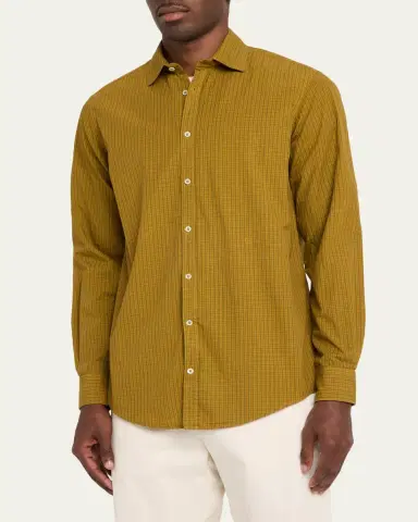Massimo Alba Men's Micro Check Canary Cotton Shirt | Thumbnail 4 Massimo Alba Men's Micro Check Canary Cotton Shirt | Thumbnail 4