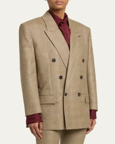 Saint Laurent Double-Breasted Prince of Wales Jacket | Thumbnail 4 Saint Laurent Double-Breasted Prince of Wales Jacket | Thumbnail 4