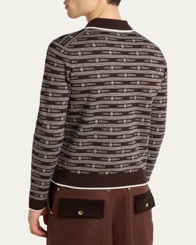 Casablanca Men's Wool Knit Logo Long-Sleeve Polo Shirt | Thumbnail 3 Casablanca Men's Wool Knit Logo Long-Sleeve Polo Shirt | Thumbnail 3