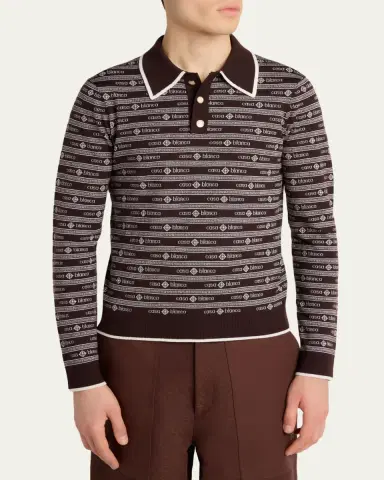 Casablanca Men's Wool Knit Logo Long-Sleeve Polo Shirt | Thumbnail 4 Casablanca Men's Wool Knit Logo Long-Sleeve Polo Shirt | Thumbnail 4