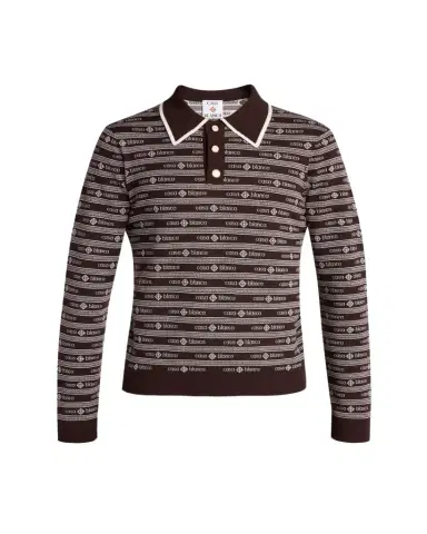 Casablanca Men's Wool Knit Logo Long-Sleeve Polo Shirt | Thumbnail 1 Casablanca Men's Wool Knit Logo Long-Sleeve Polo Shirt | Thumbnail 1