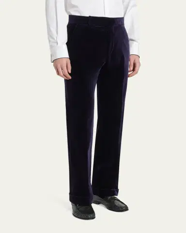 Tom Ford Men's Cotton Velvet Straight Leg Flat-Front Trousers | Thumbnail 4 Tom Ford Men's Cotton Velvet Straight Leg Flat-Front Trousers | Thumbnail 4