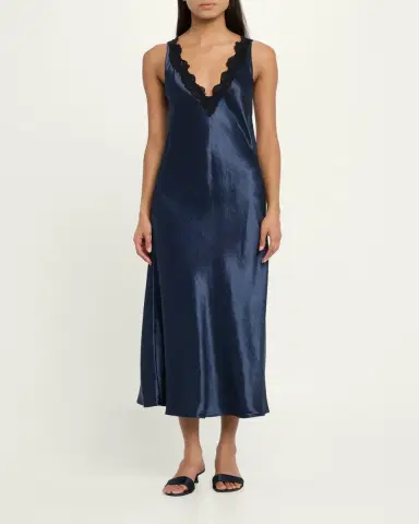 MARIA MCMANUS Lace-Trim V-Neck Satin Midi Slip Dress | Thumbnail 2 MARIA MCMANUS Lace-Trim V-Neck Satin Midi Slip Dress | Thumbnail 2