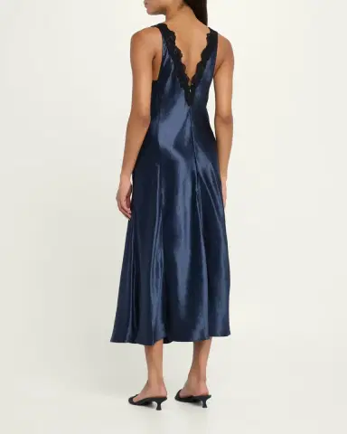 MARIA MCMANUS Lace-Trim V-Neck Satin Midi Slip Dress | Thumbnail 3 MARIA MCMANUS Lace-Trim V-Neck Satin Midi Slip Dress | Thumbnail 3
