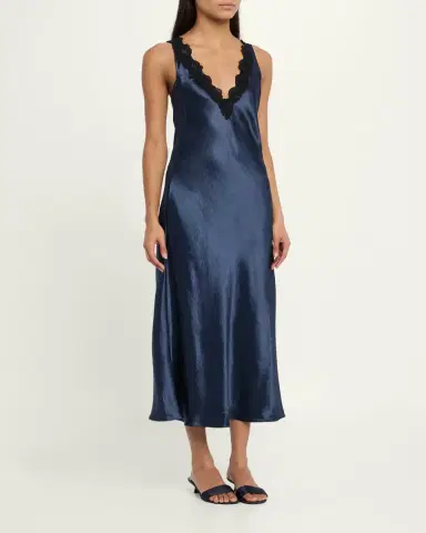 MARIA MCMANUS Lace-Trim V-Neck Satin Midi Slip Dress | Thumbnail 4 MARIA MCMANUS Lace-Trim V-Neck Satin Midi Slip Dress | Thumbnail 4