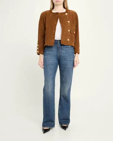 Saint Laurent Suede Collarless Short Jacket | Thumbnail 2 Saint Laurent Suede Collarless Short Jacket | Thumbnail 2