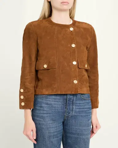 Saint Laurent Suede Collarless Short Jacket | Thumbnail 4 Saint Laurent Suede Collarless Short Jacket | Thumbnail 4