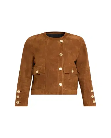 Saint Laurent Suede Collarless Short Jacket | Thumbnail 1 Saint Laurent Suede Collarless Short Jacket | Thumbnail 1