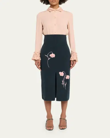 Erdem Embroidered Wool Knit Midi Pencil Skirt | Thumbnail 2 Erdem Embroidered Wool Knit Midi Pencil Skirt | Thumbnail 2