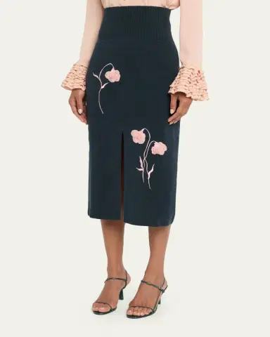 Erdem Embroidered Wool Knit Midi Pencil Skirt | Thumbnail 4 Erdem Embroidered Wool Knit Midi Pencil Skirt | Thumbnail 4