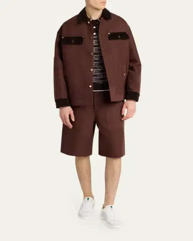 Casablanca Men's Cotton Monogram Corduroy-Trim Shirt Jacket | Thumbnail 2 Casablanca Men's Cotton Monogram Corduroy-Trim Shirt Jacket | Thumbnail 2