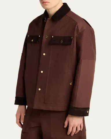 Casablanca Men's Cotton Monogram Corduroy-Trim Shirt Jacket | Thumbnail 4 Casablanca Men's Cotton Monogram Corduroy-Trim Shirt Jacket | Thumbnail 4
