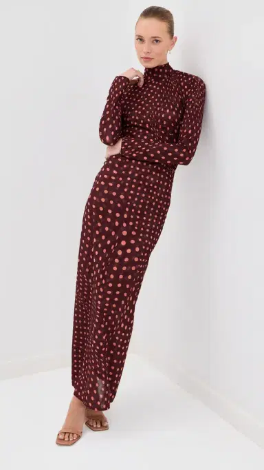 Stella McCartney Polka Dot Mesh Long Dress Burgundy/Pink M | Thumbnail 2 Stella McCartney Polka Dot Mesh Long Dress Burgundy/Pink M | Thumbnail 2