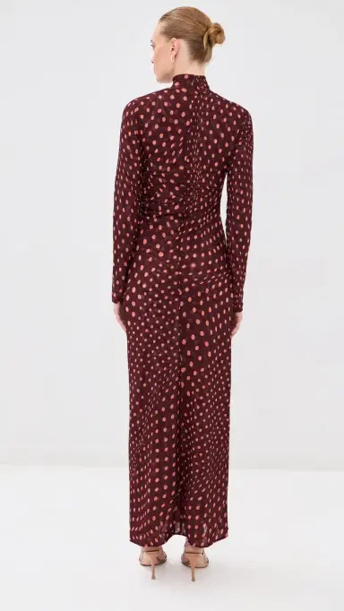 Stella McCartney Polka Dot Mesh Long Dress Burgundy/Pink M | Thumbnail 3 Stella McCartney Polka Dot Mesh Long Dress Burgundy/Pink M | Thumbnail 3