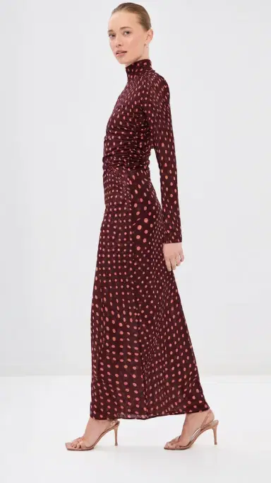 Stella McCartney Polka Dot Mesh Long Dress Burgundy/Pink M | Thumbnail 4 Stella McCartney Polka Dot Mesh Long Dress Burgundy/Pink M | Thumbnail 4
