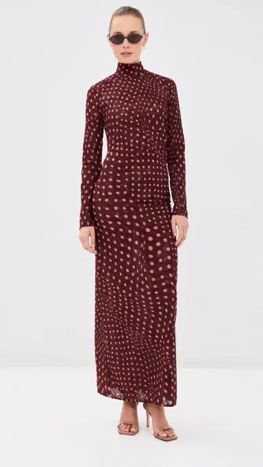 Stella McCartney Polka Dot Mesh Long Dress Burgundy/Pink M | Thumbnail 5 Stella McCartney Polka Dot Mesh Long Dress Burgundy/Pink M | Thumbnail 5