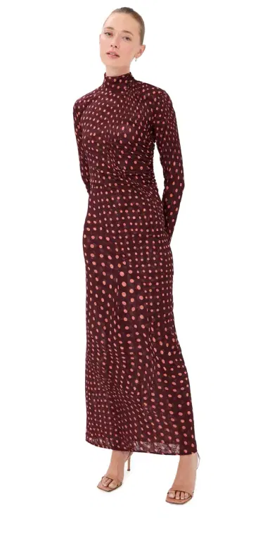 Stella McCartney Polka Dot Mesh Long Dress Burgundy/Pink M | Thumbnail 1 Stella McCartney Polka Dot Mesh Long Dress Burgundy/Pink M | Thumbnail 1