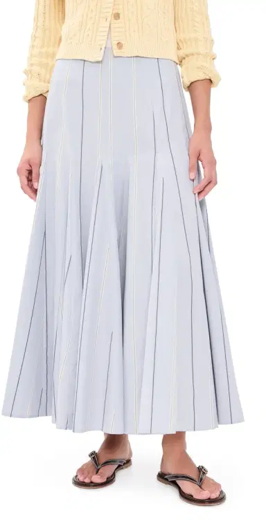 Polo Ralph Lauren Poplin Midi A-Line Skirt 202 Lt Bl/Crm | Thumbnail 1 Polo Ralph Lauren Poplin Midi A-Line Skirt 202 Lt Bl/Crm | Thumbnail 1