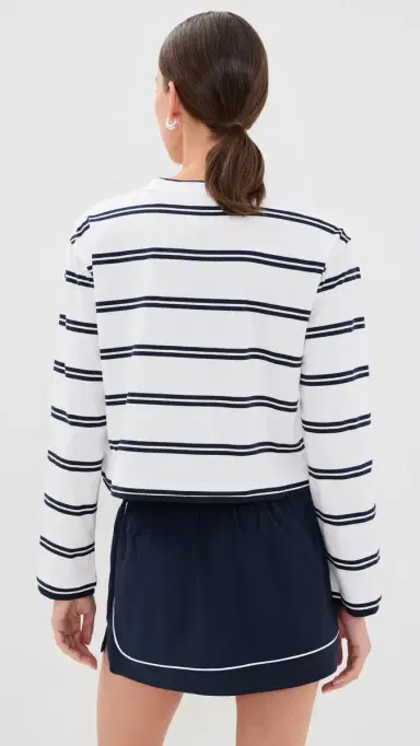 Good American The ong Sleeve ayered Tee Navy Double Stripe | Thumbnail 3 Good American The ong Sleeve ayered Tee Navy Double Stripe | Thumbnail 3