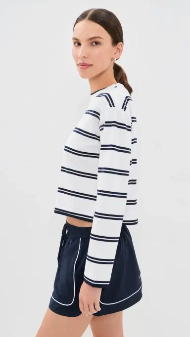 Good American The ong Sleeve ayered Tee Navy Double Stripe | Thumbnail 4 Good American The ong Sleeve ayered Tee Navy Double Stripe | Thumbnail 4