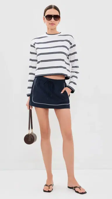 Good American The ong Sleeve ayered Tee Navy Double Stripe | Thumbnail 5 Good American The ong Sleeve ayered Tee Navy Double Stripe | Thumbnail 5