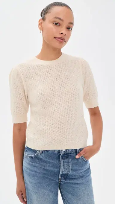 FRAME The Gathered Honeycomb Cashmere Sweater Cream | Thumbnail 2 FRAME The Gathered Honeycomb Cashmere Sweater Cream | Thumbnail 2