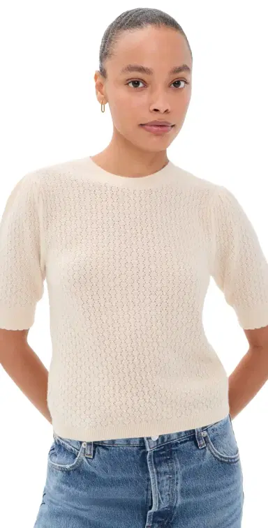FRAME The Gathered Honeycomb Cashmere Sweater Cream | Thumbnail 1 FRAME The Gathered Honeycomb Cashmere Sweater Cream | Thumbnail 1