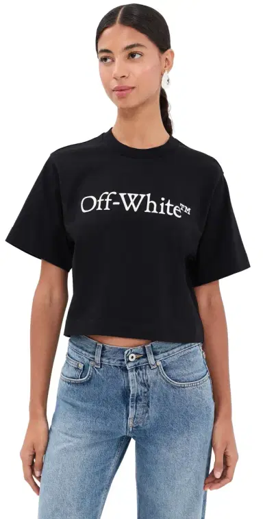 Off-White Big Logo Bookish Crop Tee Black/White | Thumbnail 1 Off-White Big Logo Bookish Crop Tee Black/White | Thumbnail 1
