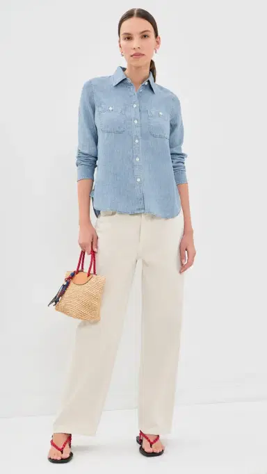 Faherty Tried & Truechambray Classic Buttondown id Wash | Thumbnail 5 Faherty Tried & Truechambray Classic Buttondown id Wash | Thumbnail 5