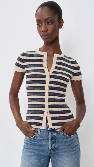 Madewell Short-Sleeve Cardigan Pale Chamois Multi tripe | Thumbnail 2 Madewell Short-Sleeve Cardigan Pale Chamois Multi tripe | Thumbnail 2