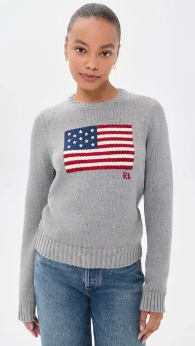 Polo Ralph Lauren Roving UA Flag Sweater Drift Grey Melange | Thumbnail 2 Polo Ralph Lauren Roving UA Flag Sweater Drift Grey Melange | Thumbnail 2